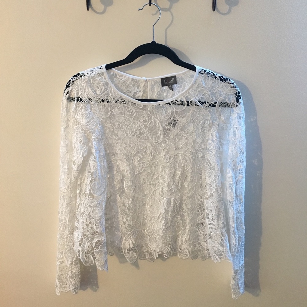 White two piece lace blouse set